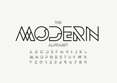Stilize modern yazı tipi ve alfabe renkli vektör çizimi