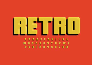 Retro yazı tipi ve alfabesi şablonu. Renkli vektör çizim stilize modern yazı tipi 