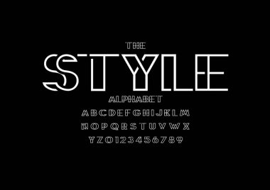 Stil yazı tipi ve alfabesi şablonu. Renkli vektör çizim stilize modern yazı tipi 