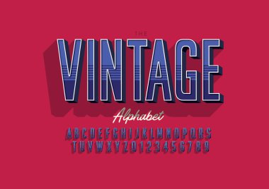 Yaratıcı vintage tarzı alfabesinde. Harfler ve sayılar, renkli vektör çizim