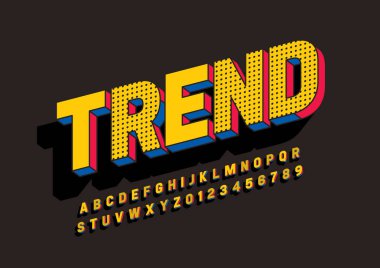 eğilim tasarım yazı tipi ve alfabesi şablonu. Renkli vektör çizim stilize modern yazı tipi 