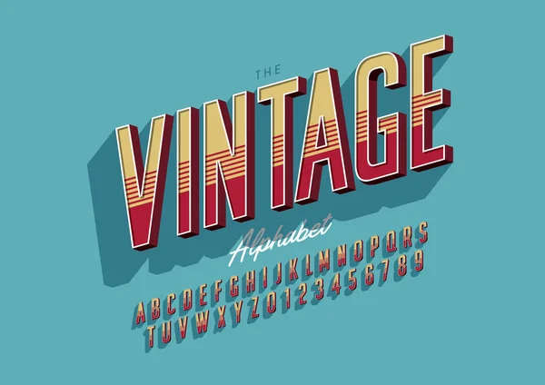 Alphabet Dans Style Vintage Créatif Lettres Chiffres Illustration Vectorielle Colorée — Image vectorielle
