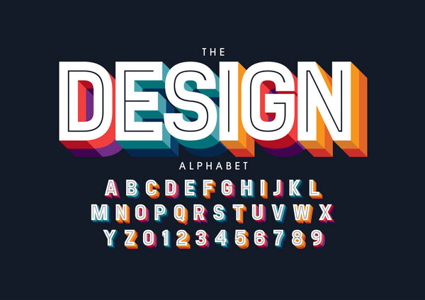 Vector of stylized modern font and alphabet