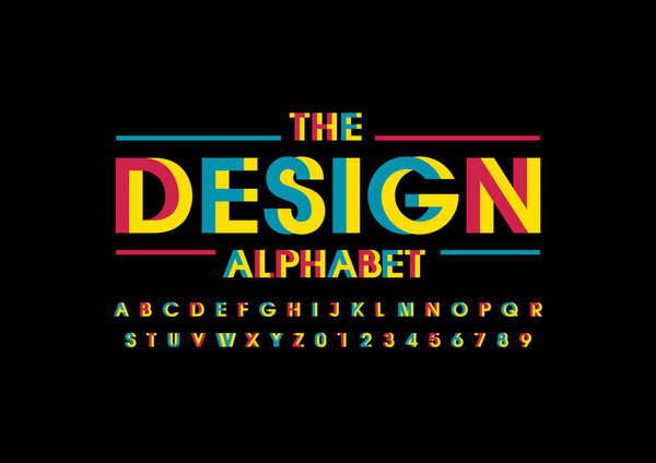 Vector of stylized modern font and alphabet