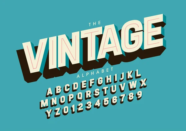Vecteur Police Alphabet Vintage Rétro Stylisé — Image vectorielle