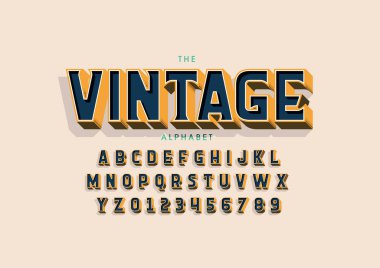 Biçimlendirilmiş vintage yazı tipi ve alfabesinin vektörü