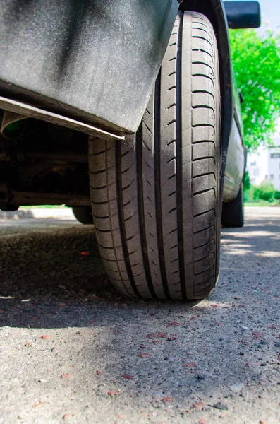 Auto Auf Asphaltierter Straße Einem Sommertag Park Transport Panoramischer Hintergrund — Stockfoto