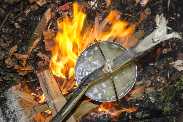 Outdoor Cooking Forest Lunch — Stock Photo, Image