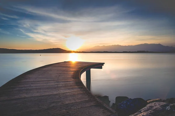 Uma Vista Uma Ponte Para Pôr Sol — Fotografia de Stock