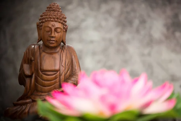 Una Vista Una Estatua Buda Madera — Foto de Stock