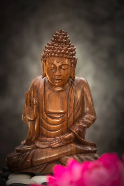 Uma Vista Uma Estátua Madeira Buddha — Fotografia de Stock
