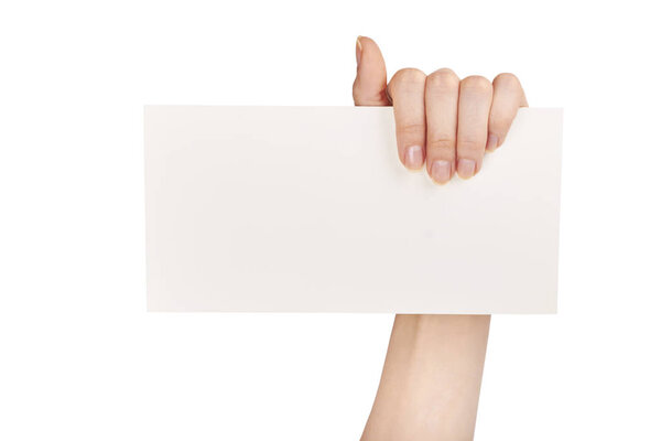 Hand holding white envelope form isolated