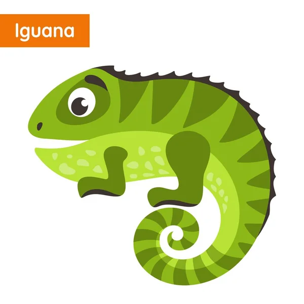 Iguana Verde Personagem Desenhos Animados Fundo Branco Ilustração Vetorial — Vetor de Stock