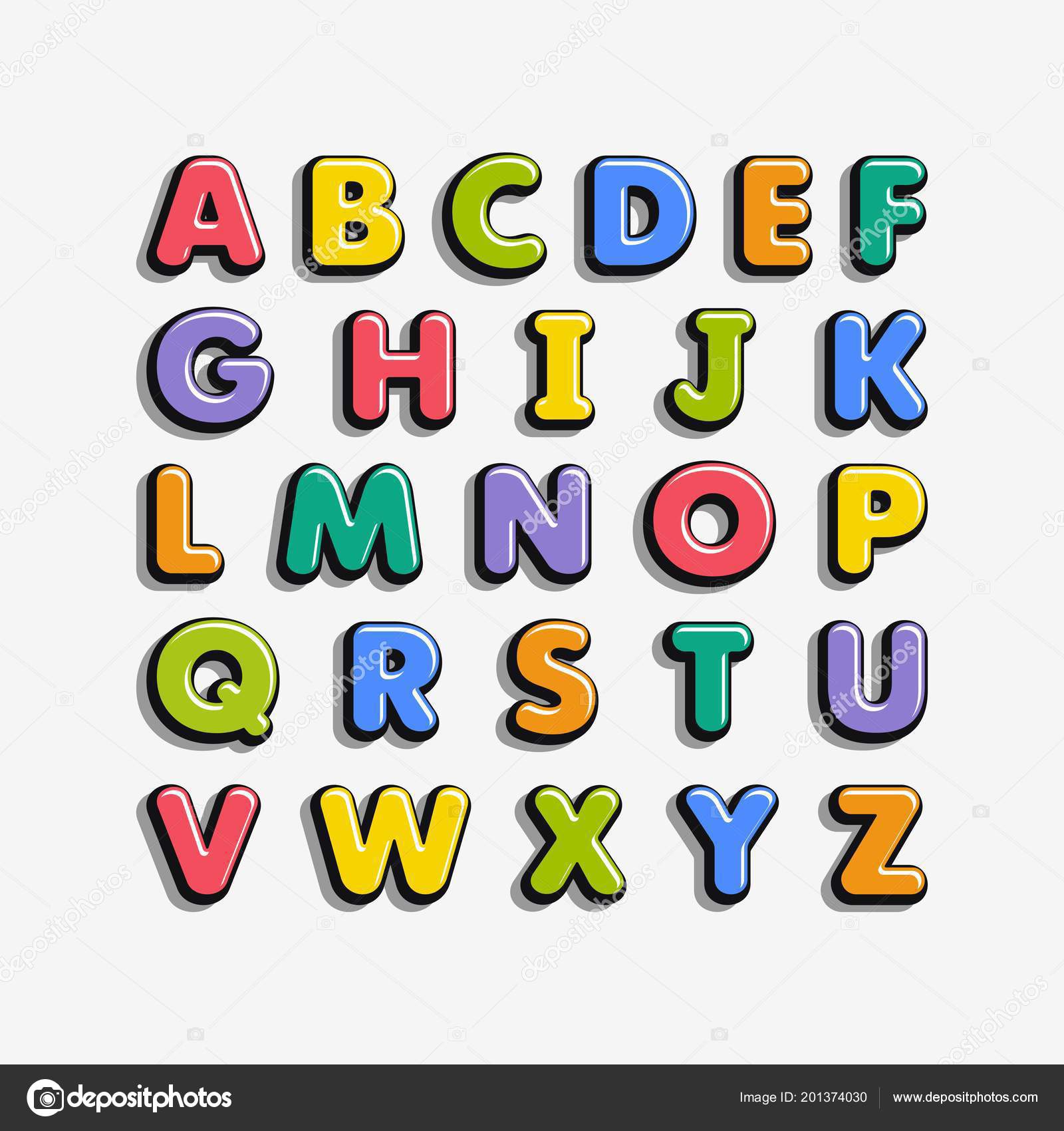Alphabet Kids Cartoon Style Childrens Font Colorful Letters Vector