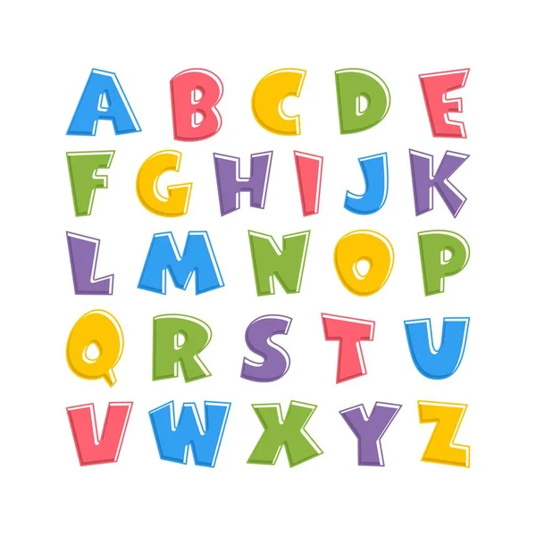 Alphabet Kids Cartoon Style Children Font Pink Blue Yellow Green — Stock Vector