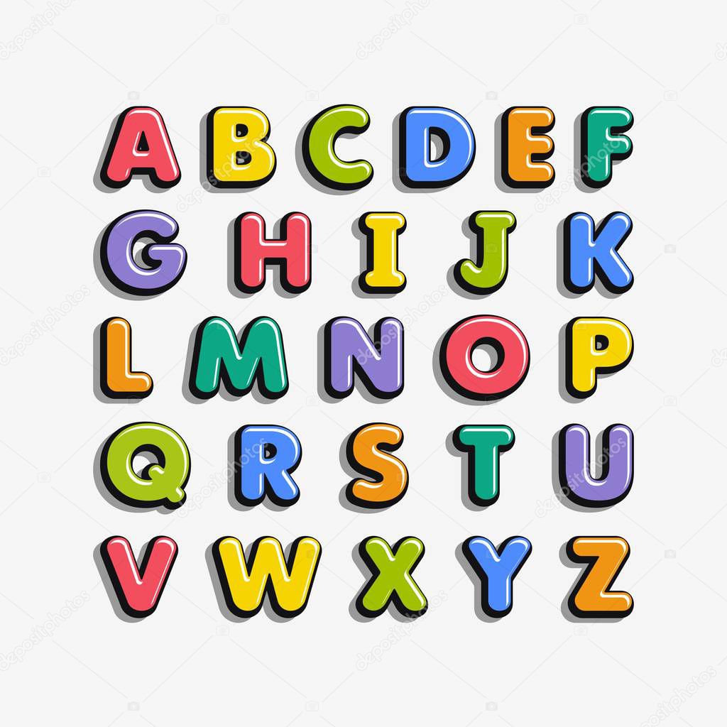Alfabeto Bambini Stile Cartone Animato Caratteri Bambini Con Lettere  Colorate - Vettoriale Stock di ©zhigulinadesign@gmail.com 201374030