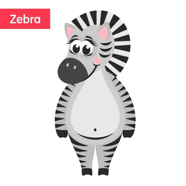 Zebra Listrada Bonito Personagem Desenho Animado Engraçado Fundo Branco Design —  Vetores de Stock