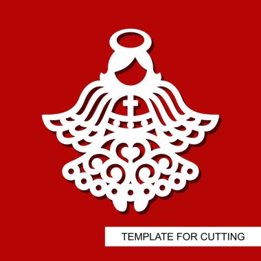 Siluet Angel - dekor Xmas tatil için. Dekorasyon için Noel ağacı. Lazer kesim, ahşap oyma, kesmek ve yazdırma kağıt şablonu. Vektör çizim.