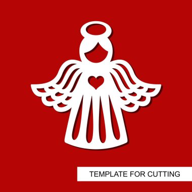 Siluet Angel - dekor Xmas tatil için. Dekorasyon için Noel ağacı. Lazer kesim, ahşap oyma, kesmek ve yazdırma kağıt şablonu. Vektör çizim.