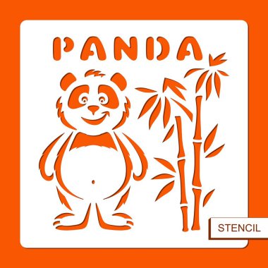 Şablon çocuk için. Panda ve bambu. Lazer kesim, ahşap oyma, kesmek ve yazdırma kağıt şablonu. Vektör çizim.