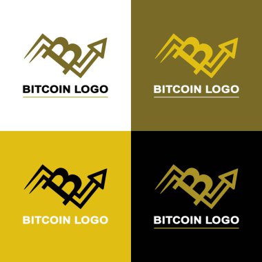 Bitcoin vektör logolu bir ok ve bir mektup b kümesi Dört renk seçenekleri.