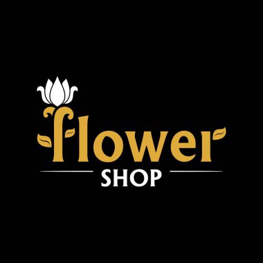 Çiçekçi dükkanı için vektör logo. Siyah arka plan üzerine Beyaz Lale ile altın amblem. Çiçekçi, çiçek mağaza veya kozmetik şirketinin simge için simge. Çiçek etiket. Web için simge.