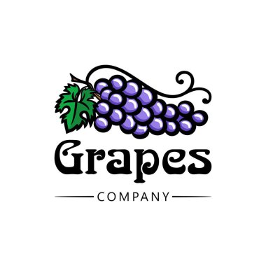 Üzüm logosunu görmeniz gerekir. Parlak amblemi mağazalar, marketler, mağazalar ve şirket için. İş ve web için simge. Vektör çizim.