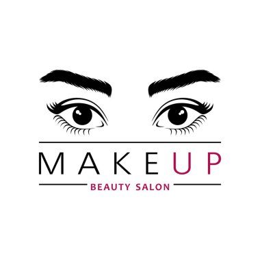 Güzellik stüdyosu veya salon için logo. Kadının gözleri uzun kirpik ve güzel kaşları ile. Vektör logo.