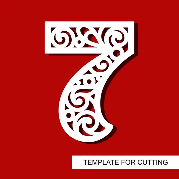 Number Seven Template Laser Cutting Wood Carving Paper Cut Printing — Stock Vector