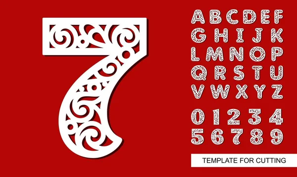 Number Seven Full English Alphabet Digits Lace Letters Numbers Template — Stock Vector