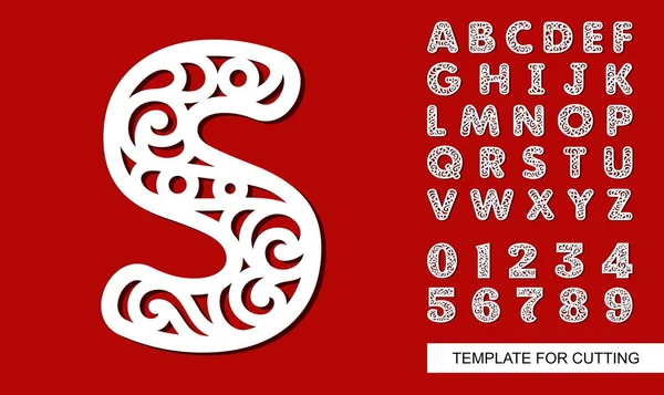 Lettre Alphabet Anglais Complet Chiffres Lettres Chiffres Dentelle Modèle Pour — Image vectorielle