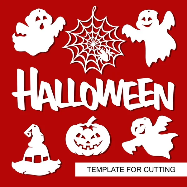 Conjunto Elementos Decorativos Para Outubro Inscrição Halloween Teia Aranha Abóbora —  Vetores de Stock