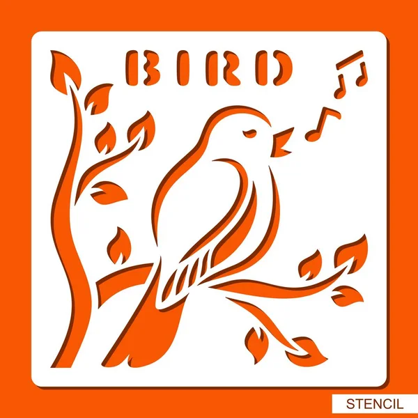 Pochoir Pour Enfants Oiseau Chante Sur Une Branche Modèle Pour — Image vectorielle