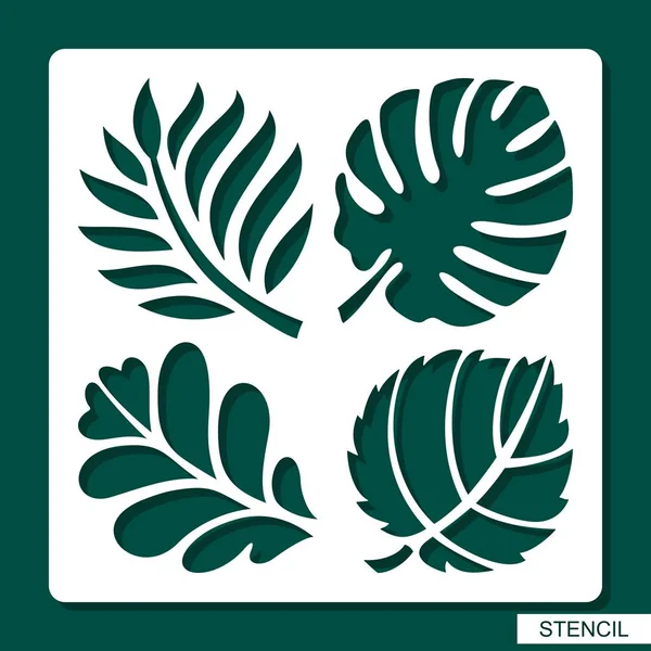 Stencil Bloemen Thema Silhouetten Van Tropische Palmbladeren Monstera Jungle Bladeren — Stockvector