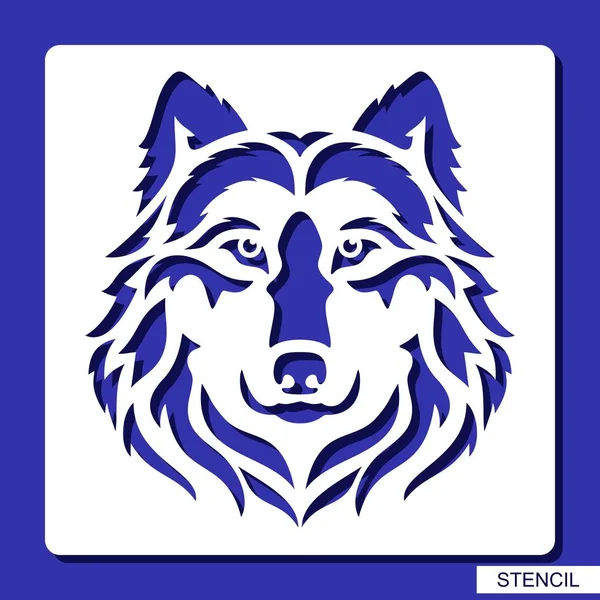 Pochoir Logo Visage Loup Silhouette Vectorielle Une Tête Prédateur Modèle — Image vectorielle