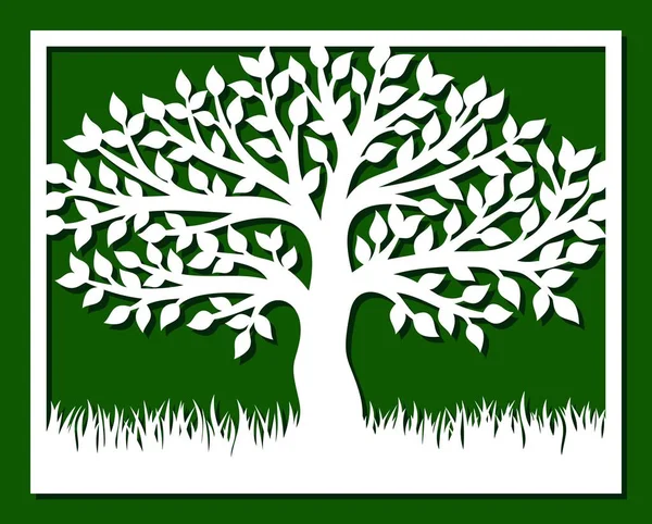 Marco Cuadrado Con Árbol Hierba Plantilla Para Corte Por Láser — Vector de stock