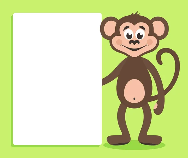 Macaco Castanho Com Tábua Branca Sobre Fundo Verde Modelo Para —  Vetores de Stock