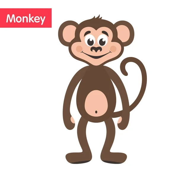 Macaco Castanho Personagem Desenhos Animados Fundo Branco Ilustração Vetorial —  Vetores de Stock