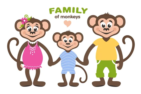 Family Three Monkeys Mom Dad Son Cartoon Characters Children Vector — Stock Vector