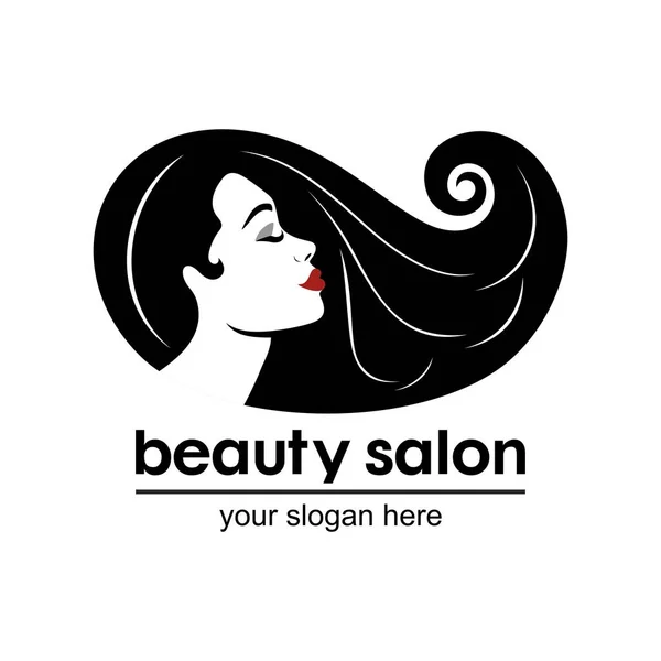 Hair Salon Logotyp Sylwetka Kobiety Ikona Białym Tle Studio Urody — Wektor stockowy