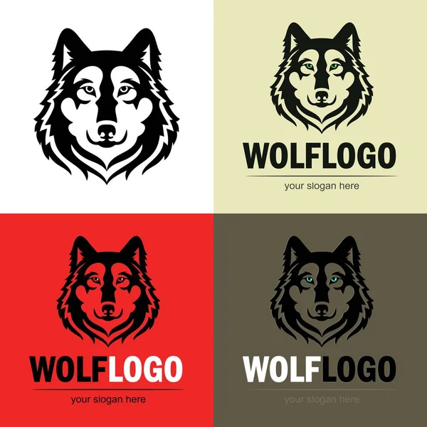 Conjunto Logotipo Lobo Silueta Vectorial Una Cabeza Depredadora Icono Aislado — Archivo Imágenes Vectoriales