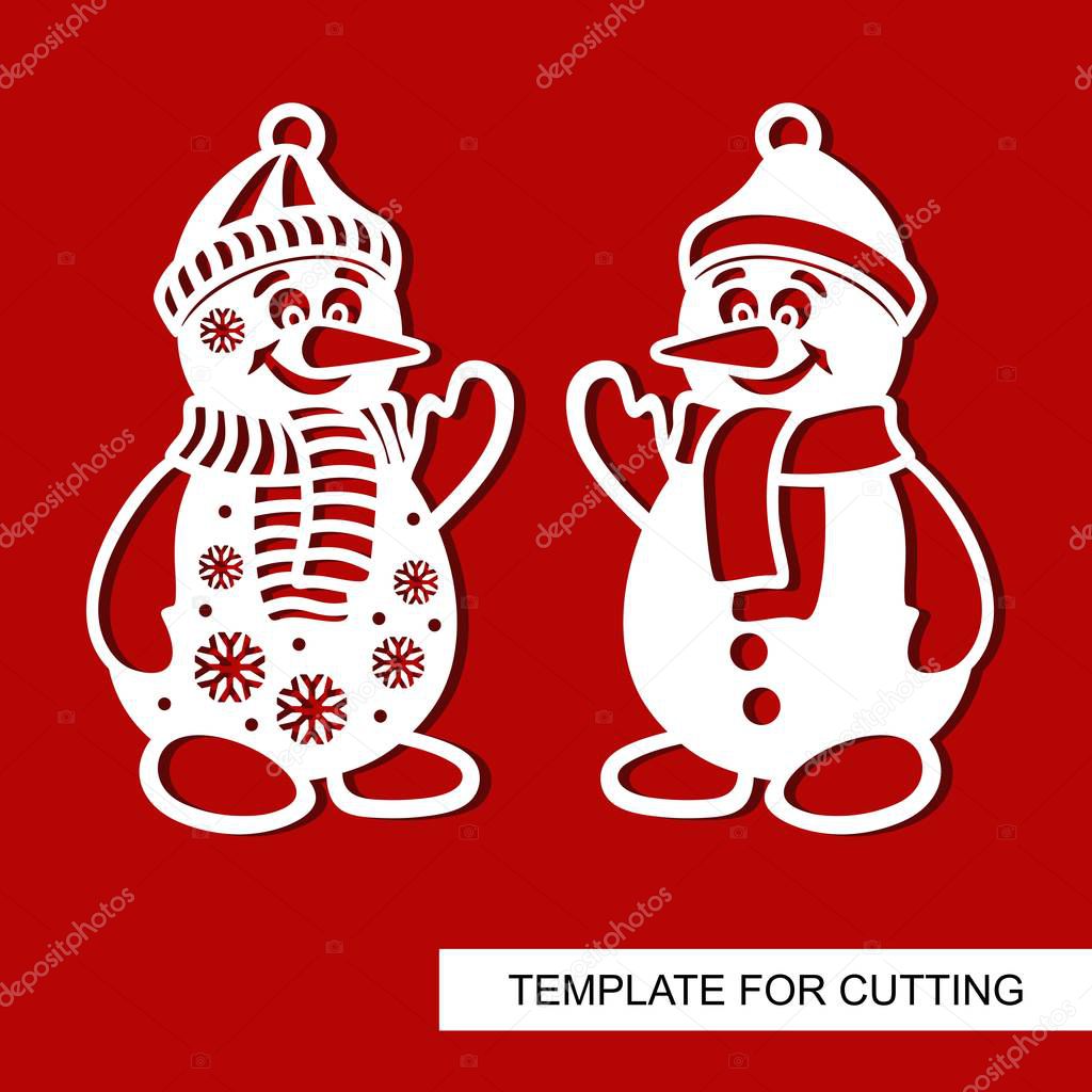 Silhouette of Snowman. Templates for laser cutting, wood carving, plotter cutting or printing.Vector illustration.