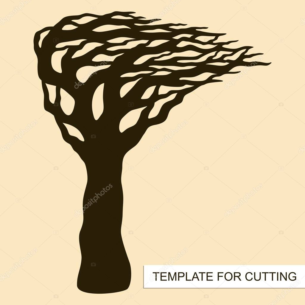 Tree silhouette without leaves. Template for laser cutting, wood carving, paper cut and printing. Vector illustration.