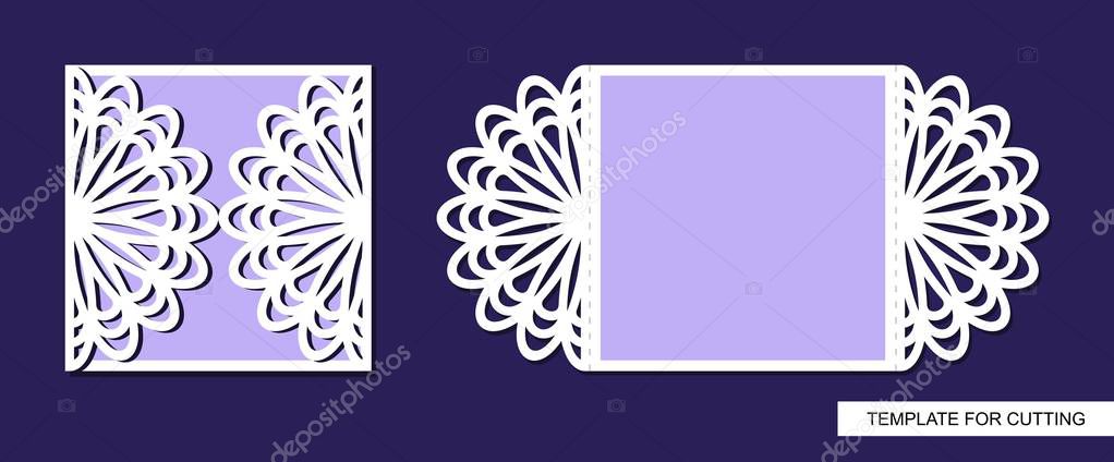 Silhouette of greeting card. Template for laser cutting, die or paper cut. Can used for wedding invitation, valentines day or birthday. Save the date holder.  Lace ornament. Vector illustration.