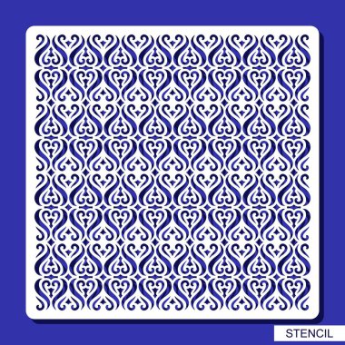 Kare dekoratif panel. Geometrik süsleme ile kalıp. Kartları, davetiyeler, zarflar için şablon. Lazer kesim, ahşap oyma, kesmek ve yazdırma kağıt şablonu. Vektör çizim.