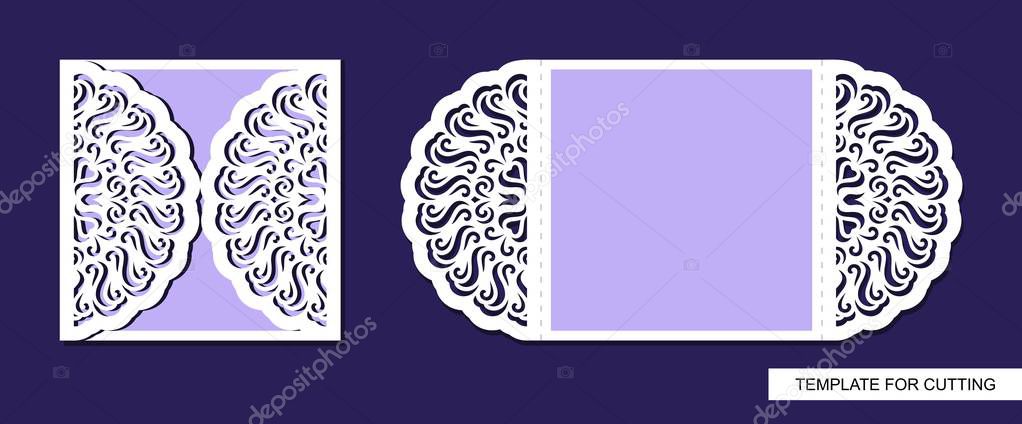 Silhouette of greeting card. Template for laser cutting, die or paper cut. Can used for wedding invitation, valentines day or birthday. Save the date holder. Lace and floral ornament. Vector image.