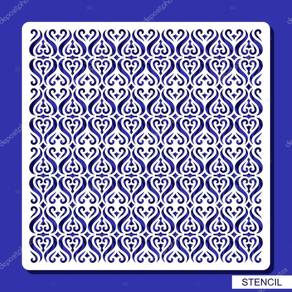 Square decorative panel. Stencil with geometric ornament. Pattern for cards, invitations, envelopes. Template for laser cutting, wood carving, paper cut and printing. Vector illustration.