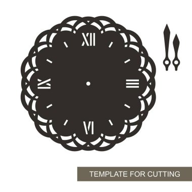 Openwork dial with arrows on white background. Template for laser cutting, wood carving, paper cut and printing. Vector illustration. clipart
