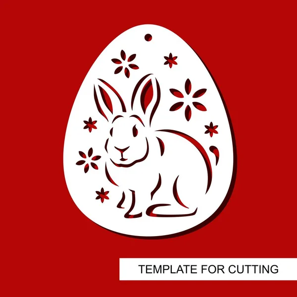 Декоративний Елемент Пасхальне Яйце Квітами Кроликом Шаблон Лазерного Різання Різьблення — стоковий вектор