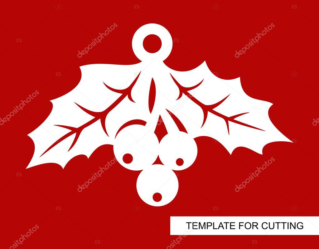 Silhouette of Holly berry. Decoration for Christmas or New Year. Template for laser cutting, wood carving, paper cut and printing. Vector illustration.